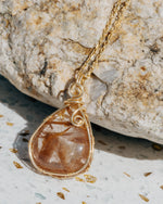 Load image into Gallery viewer, droplet brown rutilated quartz pendant