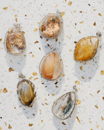 Load image into Gallery viewer, “rabbit hair” quartz pendant in silver setting