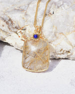 Load image into Gallery viewer, small golden rutilated quartz tower pendant