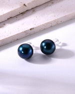 Load image into Gallery viewer, 11mm deep aqua freshwater pearl stud earrings