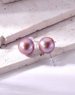 Load image into Gallery viewer, 13mm metallic purple pink freshwater pearl stud earrings