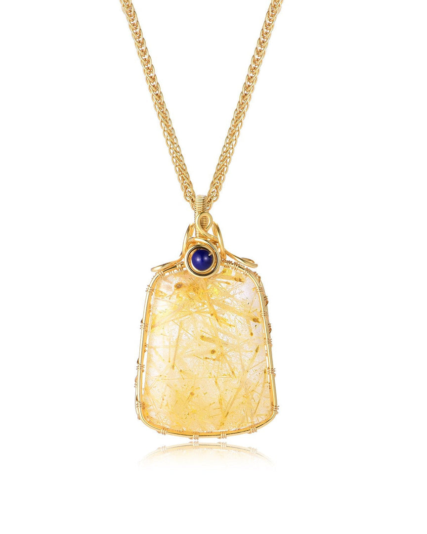small golden rutilated quartz tower pendant