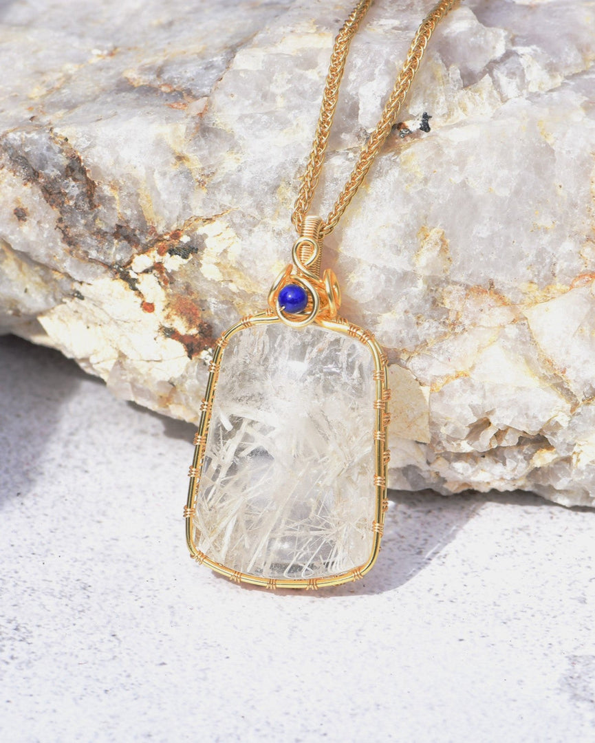 snowflake white rutilated quartz pendant