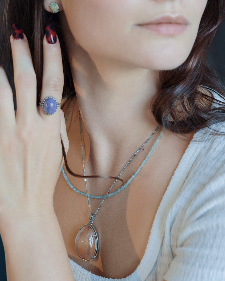 “rabbit hair” quartz pendant in silver setting